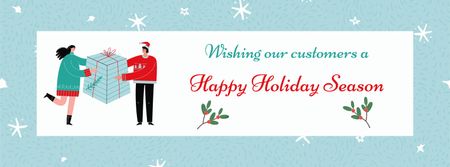 Modèle de visuel Christmas Greeting with People holding Gift - Facebook cover