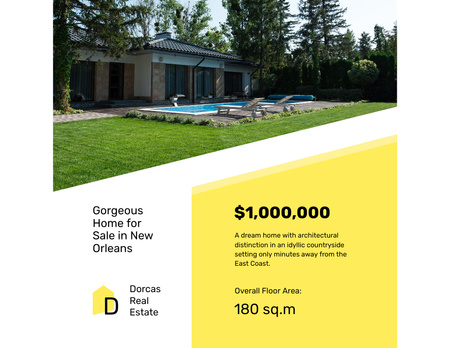 Real Estate Offer Residential Modern House with Pool Flyer 8.5x11in Horizontal Design Template