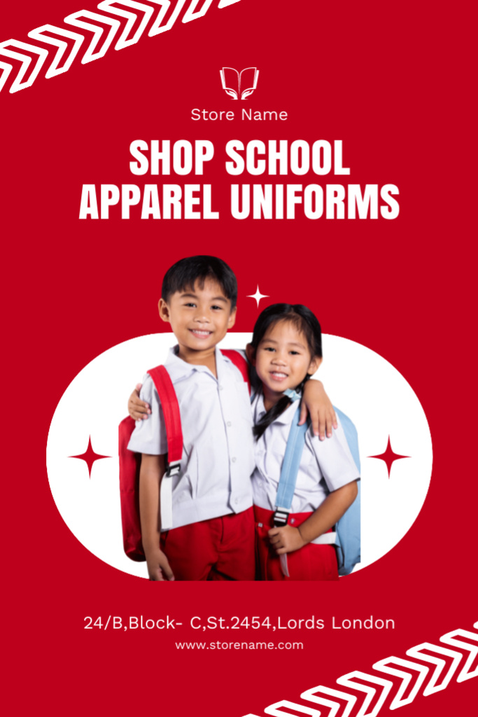 School Uniform Sale with Asian Kids on Red Tumblr Modelo de Design