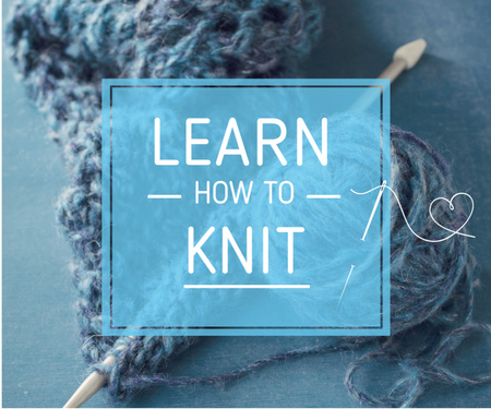 Designvorlage Knitting Workshop Advertisement Needle and Yarn in Blue für Medium Rectangle