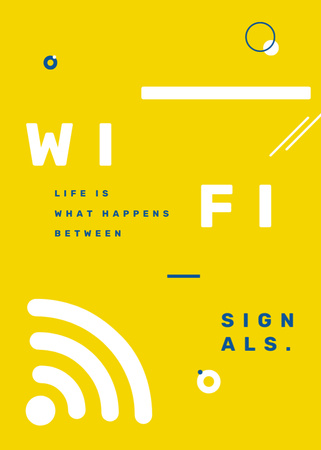Plantilla de diseño de señal de la tecnología wi-fi en amarillo Postcard 5x7in Vertical 