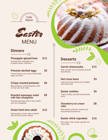 Easter Dishes List with Sweet Cakes Menu 8.5x11in Design Template