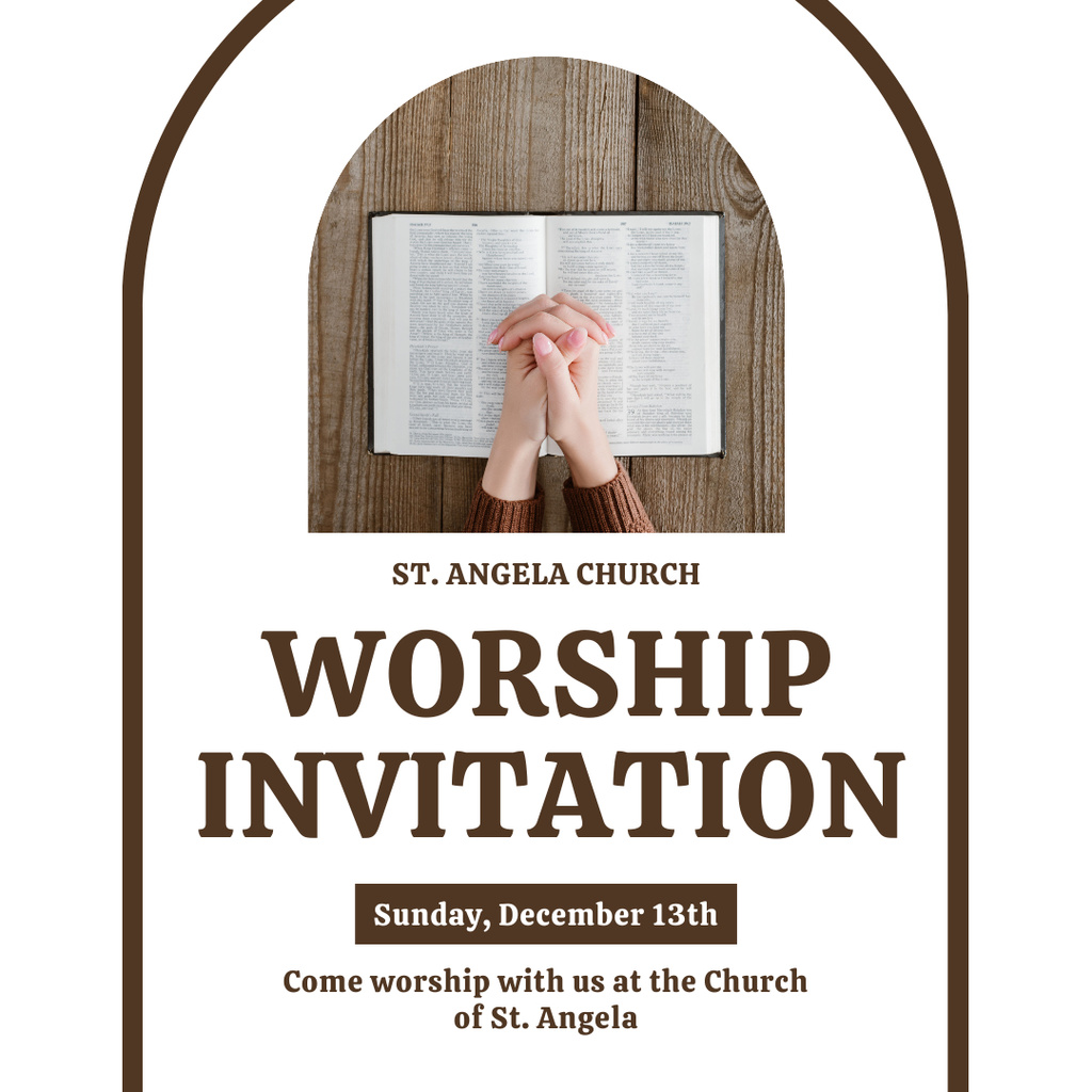 Worship Invitation with Prayer and Bible Instagram Tasarım Şablonu