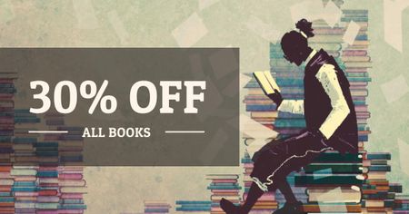 Plantilla de diseño de Books Sale Discount Offer with Girl reading Facebook AD 