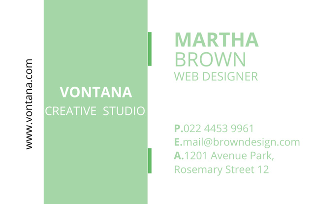 Modèle de visuel Web Designer Contact Details on Green - Business Card 85x55mm
