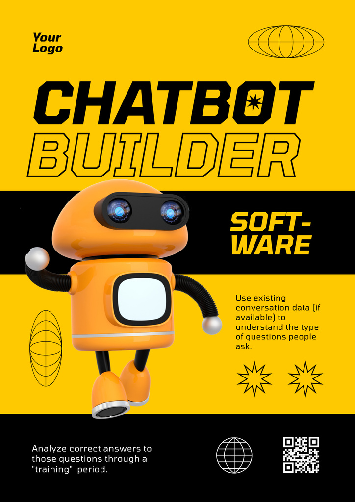 Online Chatbot Services with Cute Yellow Robot Poster Design Template
