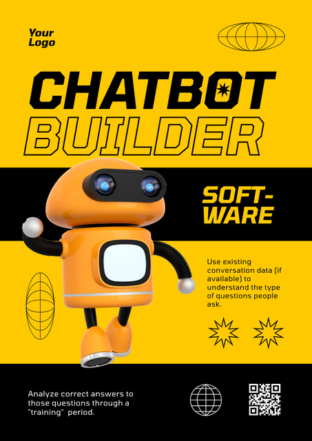 Online Chatbot Services with Cute Yellow Robot Poster – шаблон для дизайну