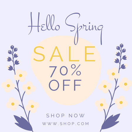 Plantilla de diseño de Oferta de venta de primavera con flores moradas Instagram AD 