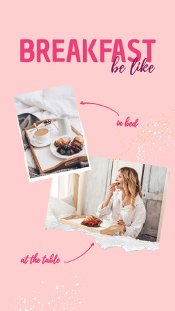 žena se těší vynikající snídaně Instagram Story Šablona návrhu