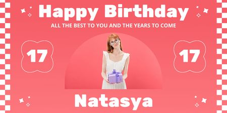 Happy Birthday to Young Woman in Coral Colors Twitter Design Template