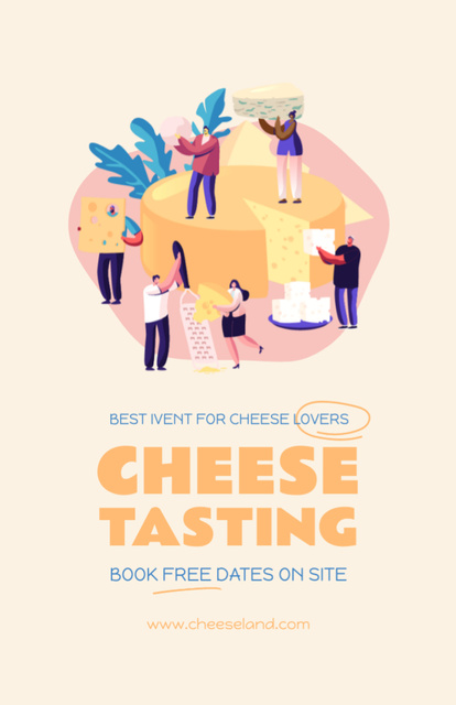 Cartoon Illustrated Ad of Cheese Tasting Event Invitation 5.5x8.5in Šablona návrhu