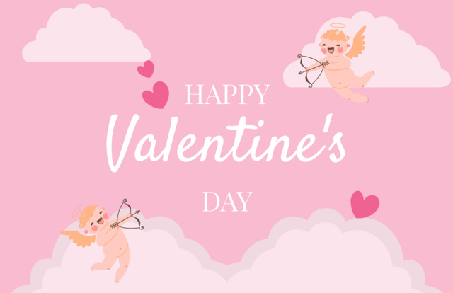 Happy Valentine's Day Greeting With Cute Cupids Thank You Card 5.5x8.5in – шаблон для дизайна