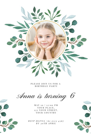 Little Girl Birthday Party Invitation 6x9in Design Template