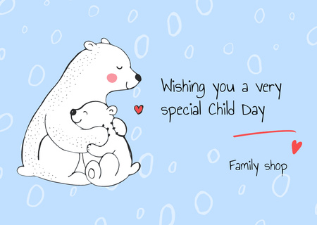 Mother Bear Hugging her Baby on Children's Day Card Design Template