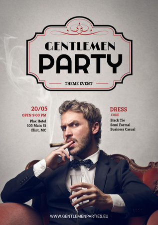 Gentlemen party invitation with Stylish Man Flyer A5 Πρότυπο σχεδίασης