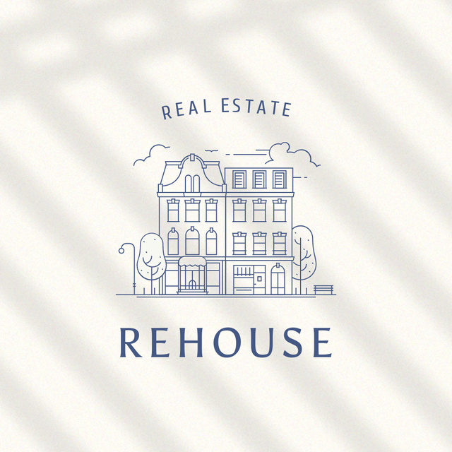 Real Estate Services Offer with Sketch of Mansion Logo Design Template