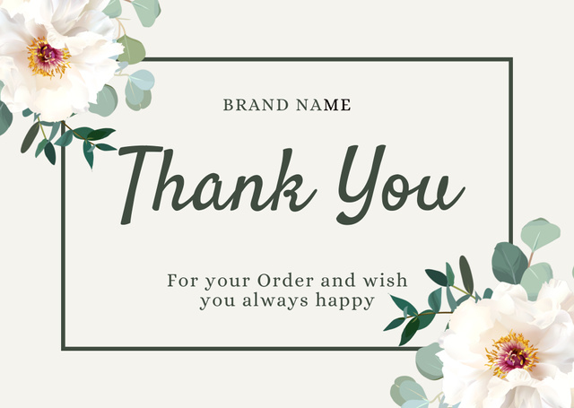 Message Thank You For Your Order with White Flowers Card Šablona návrhu