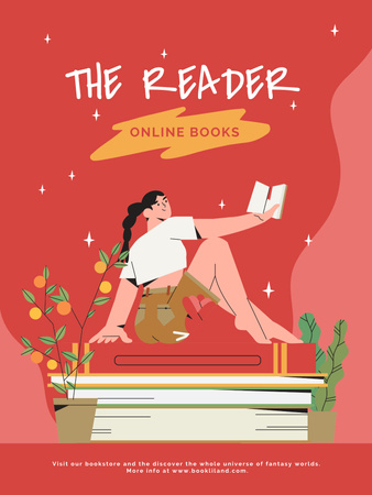 Girl Reading Books Online Poster USデザインテンプレート