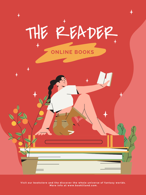 Modèle de visuel Illustration of Girl is reading Book - Poster US