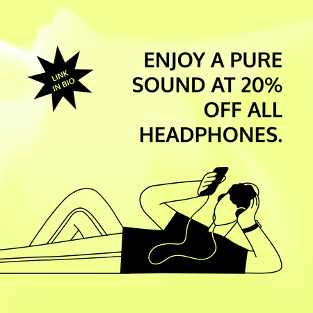 Plantilla de diseño de Venta de auriculares con hombre escuchando música Instagram 
