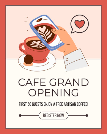 Modèle de visuel Grande ouverture du café avec promotion de café gratuite - Instagram Post Vertical