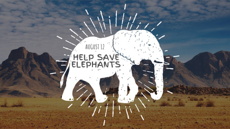 Plantilla de diseño de motivación de estilo de vida ecológico con silueta de elefante FB event cover 
