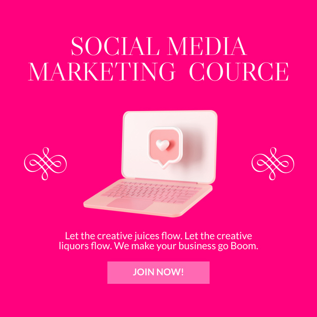 Social Media Marketing Course on Trendy Pink Instagram tervezősablon