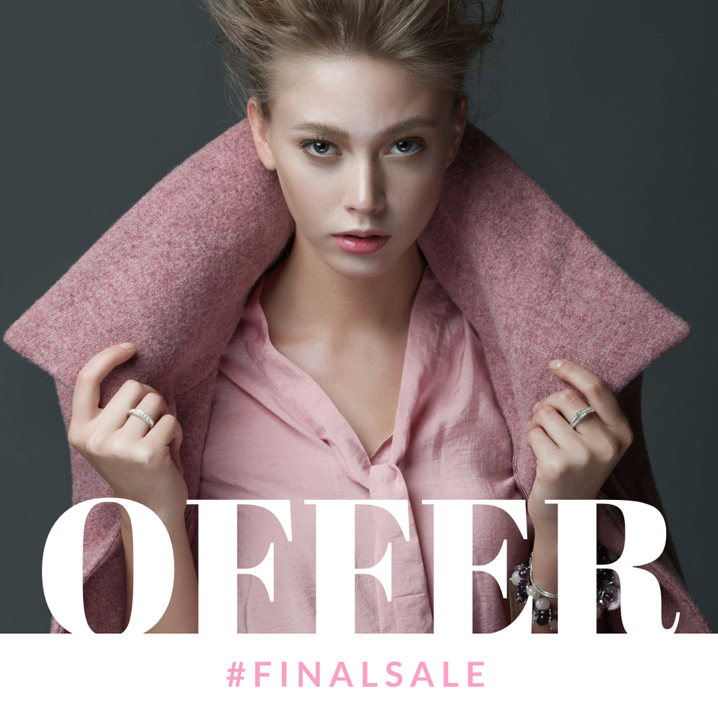 Ontwerpsjabloon van Instagram van Fashion sale Ad with Woman in Pink Outfit