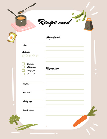 Plantilla de diseño de tarjeta de la receta con ingredientes de cocina Notepad 8.5x11in 