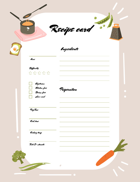 Recipe Card with Cooking Ingredients Notepad 8.5x11in Tasarım Şablonu