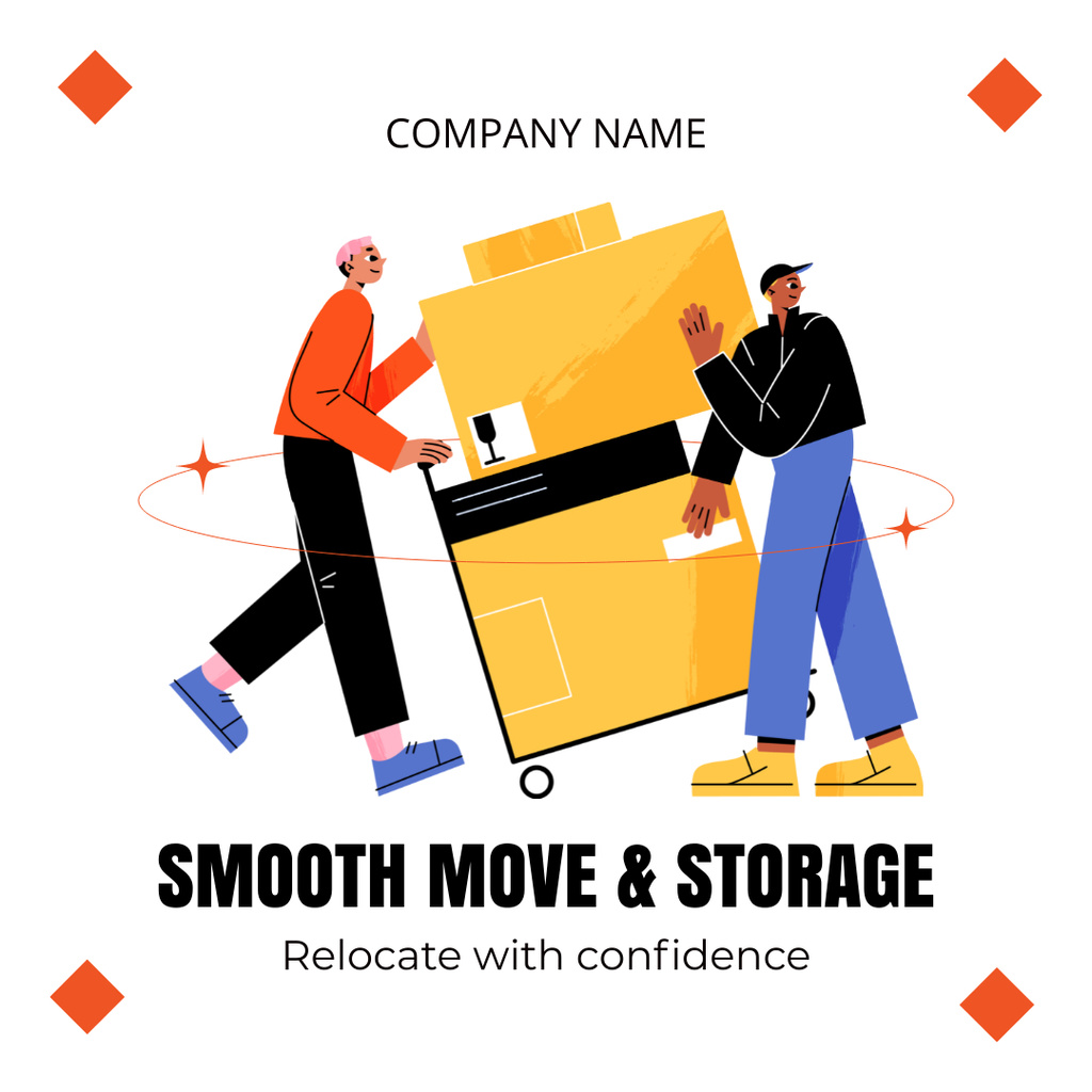 Smooth Moving Services with Illustration of People and Boxes Instagram AD Modelo de Design
