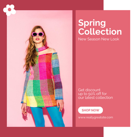 Modèle de visuel Vente de collection de printemps avec une jeune femme élégante - Instagram