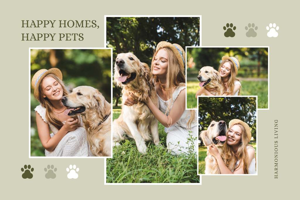 Happy Pet With Pet Parent Outdoors Mood Board Design Template