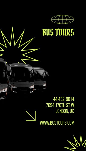 Template di design Bus Travel Tours Service Offer In Black Business Card US Vertical