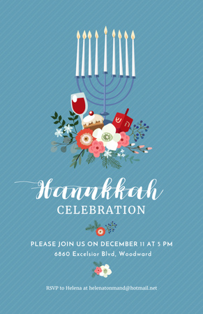 Hanukkah Celebration Invitation Menorah on Blue Flyer 5.5x8.5in Design Template