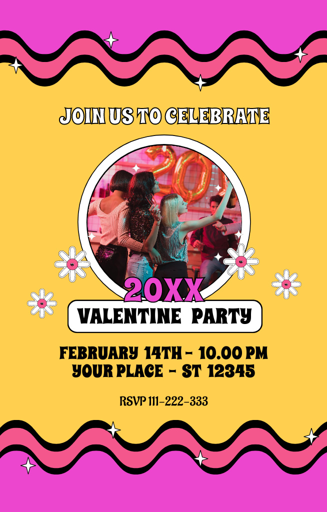 Valentine's Day Party Fun Invitation 4.6x7.2in Design Template