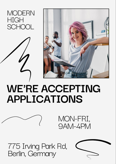 School Apply Announcement with Smiling Girl Student Flyer A6 Design Template