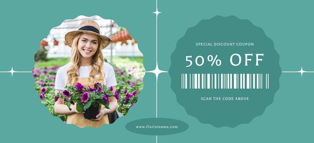 Farm Grown Flowers Discount Coupon 3.75x8.25inデザインテンプレート