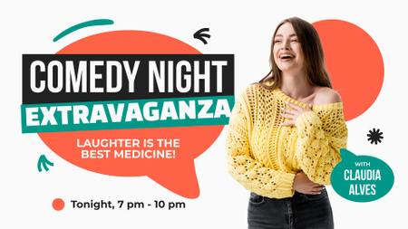 Comedy Night Event Ad with Phrase about Laughter FB event cover Design Template