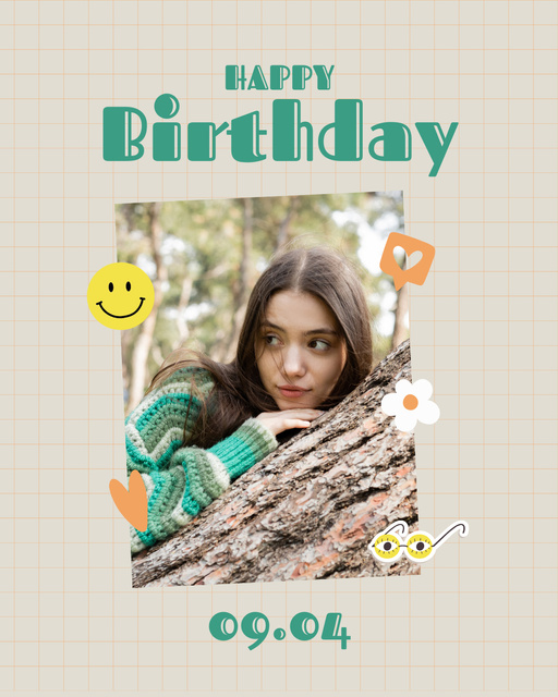 Happy Birthday to Cute Young Girl Instagram Post Vertical Design Template