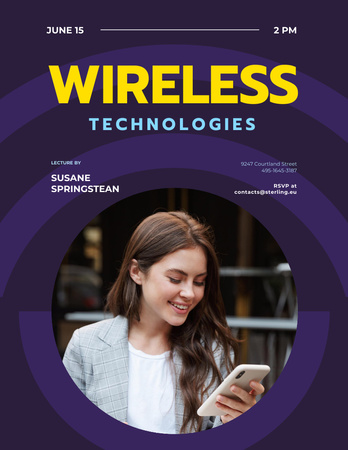 Plantilla de diseño de Modern Technology Review with Woman Using Smartphone Poster 8.5x11in 