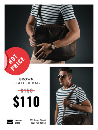 Casual Leather Man's Bag Sale with Discount Poster US Design Template