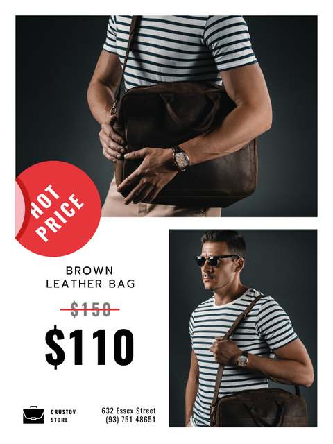 Casual Leather Man's Bag Sale with Discount Poster US Πρότυπο σχεδίασης
