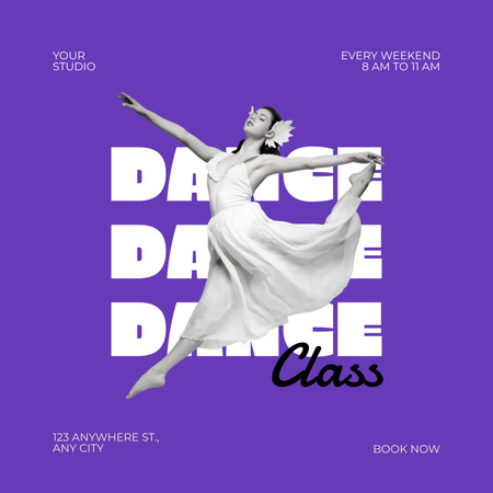 Designvorlage Werbung für Ballett-Tanzkurse auf Lila für Instagram
