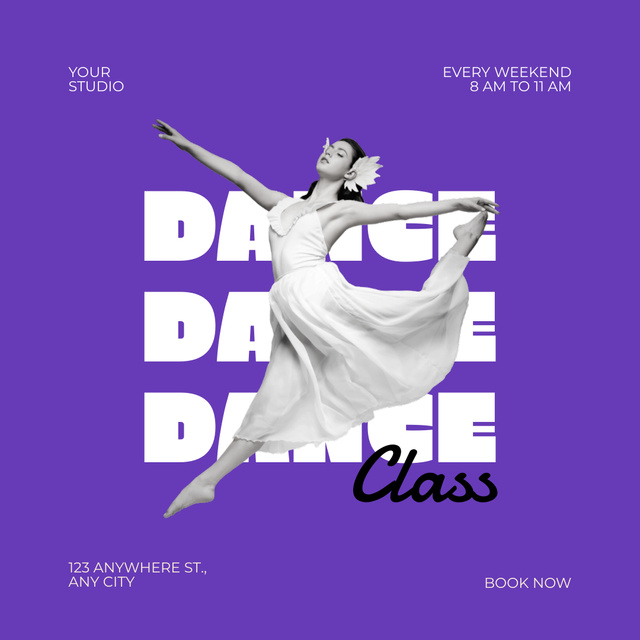 Ballet Dance Class Ad on Purple Instagram Modelo de Design