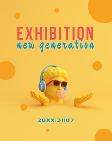 Exhibition Announcement with Yellow Sculpture in Sunglasses Poster 16x20in Šablona návrhu