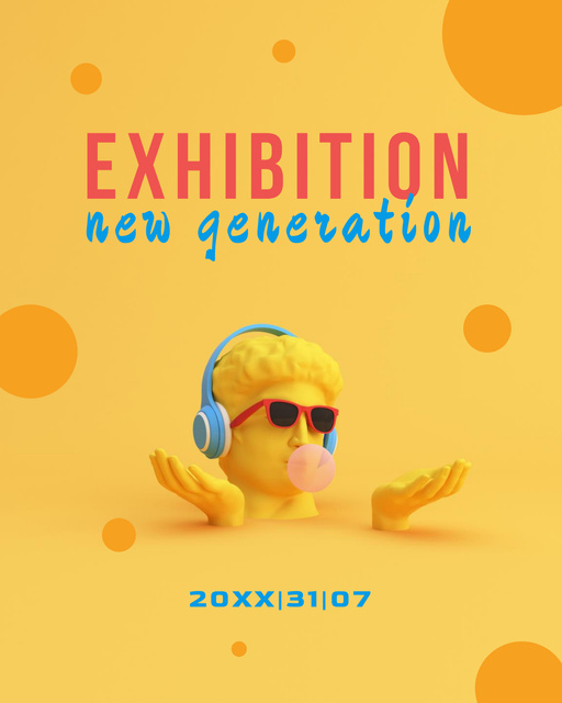 Designvorlage Exhibition Announcement with Yellow Sculpture in Sunglasses für Poster 16x20in