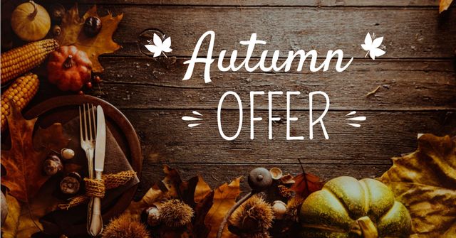 Plantilla de diseño de Autumn Offer with Leaves and Pumpkins Facebook AD 