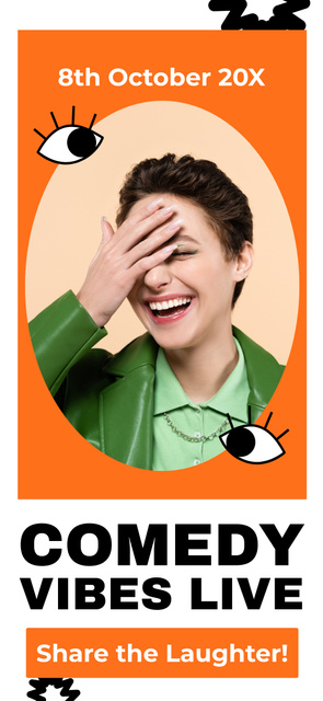 Designvorlage Comedy Show Ad with Laughing Young Woman für Snapchat Geofilter