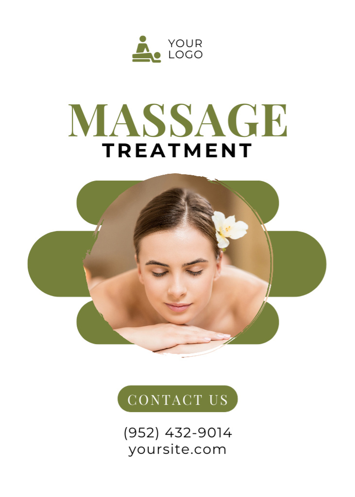 Massage Treatments Advertisement with Young Woman Flayer Šablona návrhu